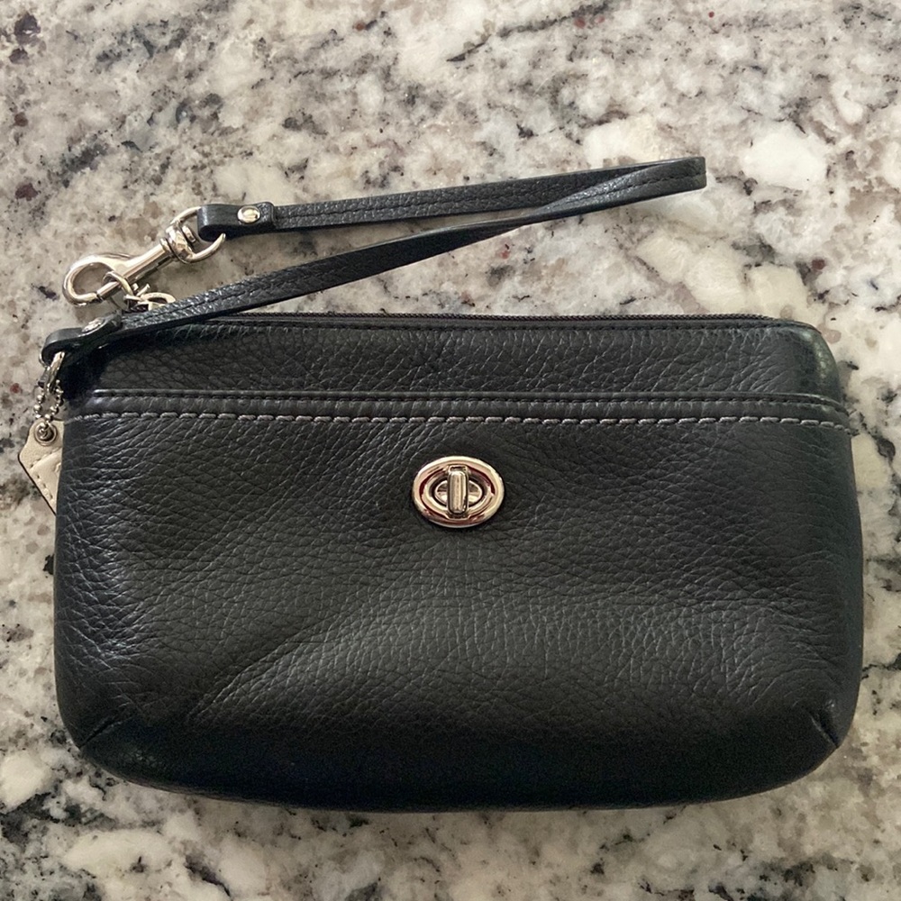 Coach black leather wristlet
